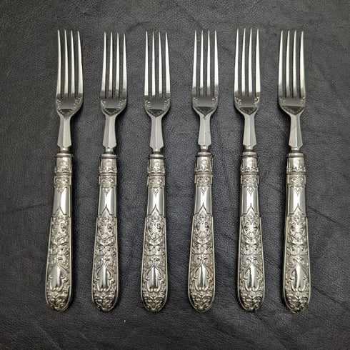 1868 British antique silver plate cutlery set 6x2 in mahogany case